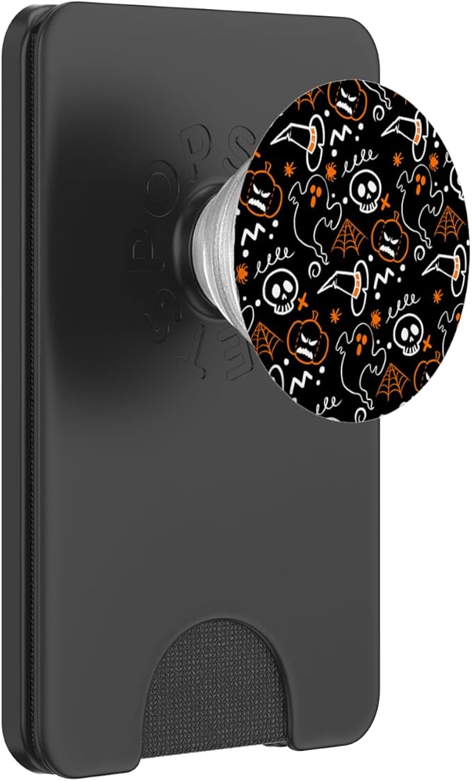 Ghost Skeleton Pumpkin Witch Hat Cute Halloween Pattern PopSockets Adhesive PopGrip