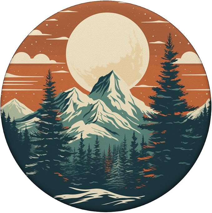Retro Pine Tree Mountain Scene Forest Nature PopSockets Adhesive PopGrip