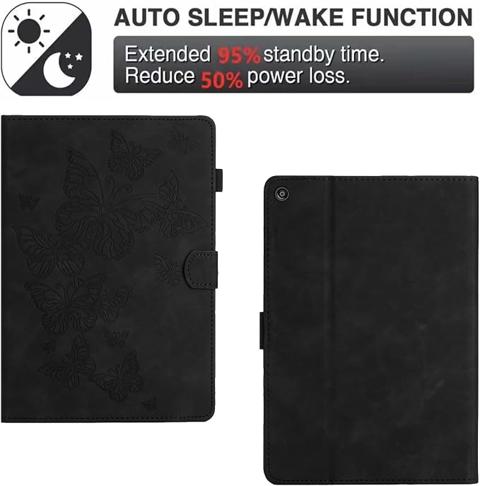 Fire HD 8 Case Slim Folding Stand Auto Wake/Sleep Wallet Case with Cards/Cash Holder for Amazon Fire HD 8(8th/7th/6th Gen 2018/2017/2016 Release)-Black