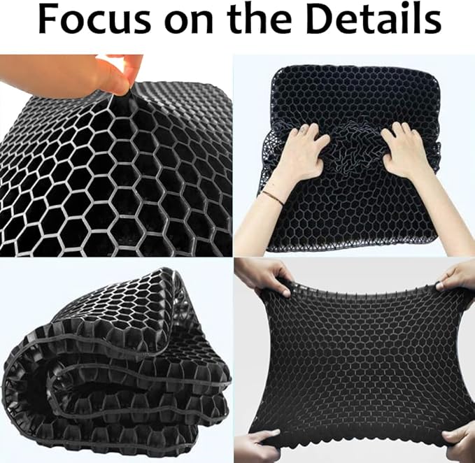 Egg Gel Seat Cushion, Breathable Gel Cushion Chair Pads with Non-Slip Cover for Home Office Car Wheelchair, Honeycomb Design Egg Seat Cushion As Seen On TV (Black)