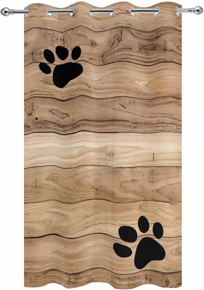 Wood Grain Outdoor Curtains for Patio Claws Animals Wooden Brown Waterproof