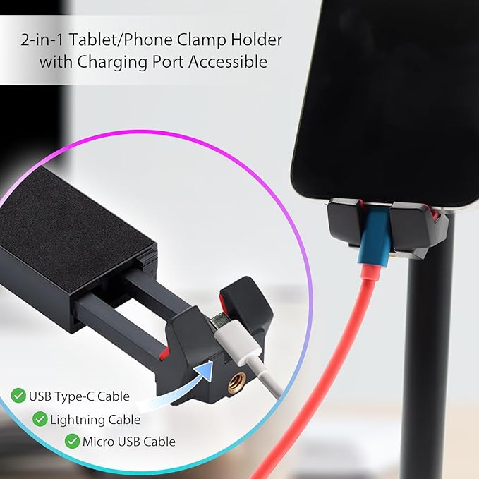 Kado Metal Portable Monitor Stand Tripod, 2-In-1 Phone/Tablet Clamp Portrait/Landscape, 100x100mm 75x75mm Wall/Arm Mount Adapater Bracket Plate, 360° Ball Head Compact for Projector, Camera and Webcam