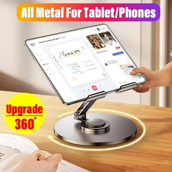 360° Rotation Adjustable Aluminum Alloy Foldable Tablet &amp Phone Stand Universal Desktop Mount for iPhone iPad (Black)