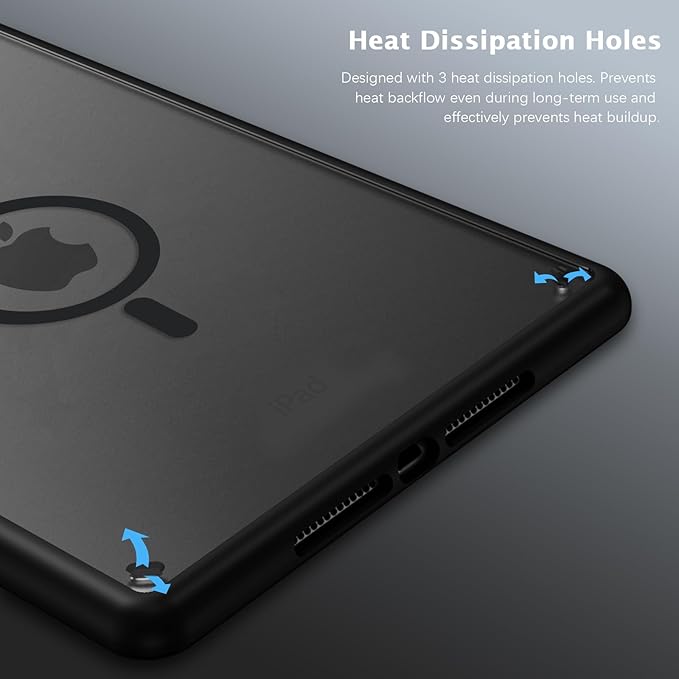 Telaso Magnetic for iPad 9th Generation/iPad 8th Generation/iPad 7th Generation Case iPad 10.2 inch 2021/2020/2019 Translucent Matte Back Soft TPU Bumper Military Grade Protective Case Black