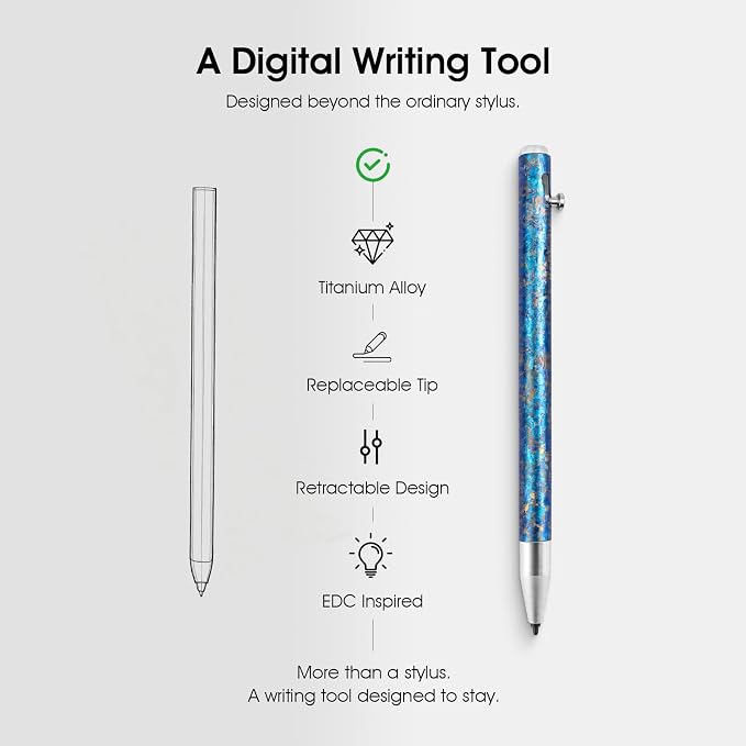 Titanium Magnetic EMR Stylus for E-Ink Devices Retractable Magnetic Digital Pen with Precision Fine Tip Lightweight Writing Pen Compatible with Remarkable 2 Kindle Scribe BOOX SupernoteBlue