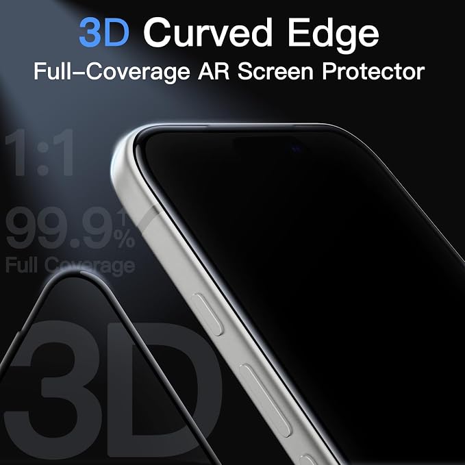 JETech Infinity AR Screen Protector for iPhone 17 Pro AR Anti-Reflective Coating 9H+ 3D Full Coverage Tempered Glass Military-Grade Shatterproof Smudge-Resistant Easy Install 1-Pack