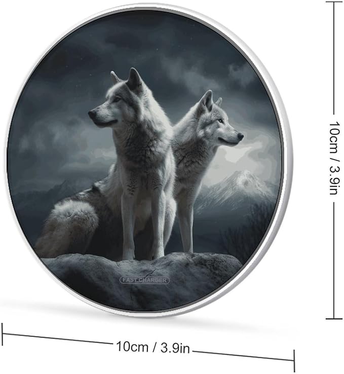 Wolf at Night Wireless Charger Fast Charging Pad | Anti-Slip Qi Certified Wireless Charging Pad for All Phones with Wireless Charging Function for Home Office Travel