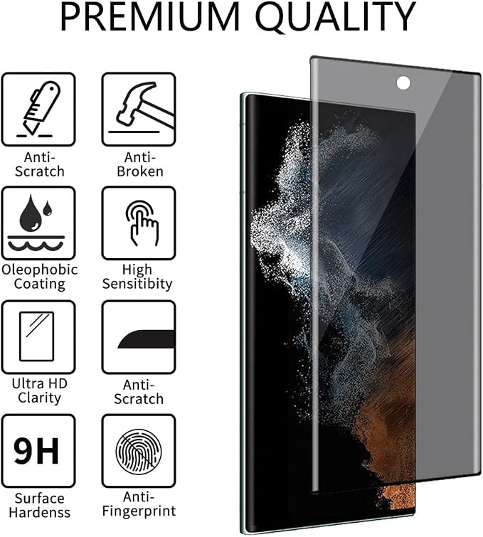 [2-Pack] Privacy Screen Protector for Samsung Galaxy S22 Ultra 5G Anti-Spy 3D Curve Edge 9H Hardness Tempered Glass Screen Protectors for Samsung Galaxy S22 Ultra (6.8)