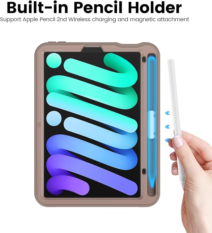 Case for iPad mini 7 (A17 Pro) 2024/ Mini 6 8.3'' with Pencil Holder Screen Protector [360 Rotating Hand Strap] &ampStand &ampShoulder Strap Shockproof Case for iPad mini 7th/6th Generation Purple