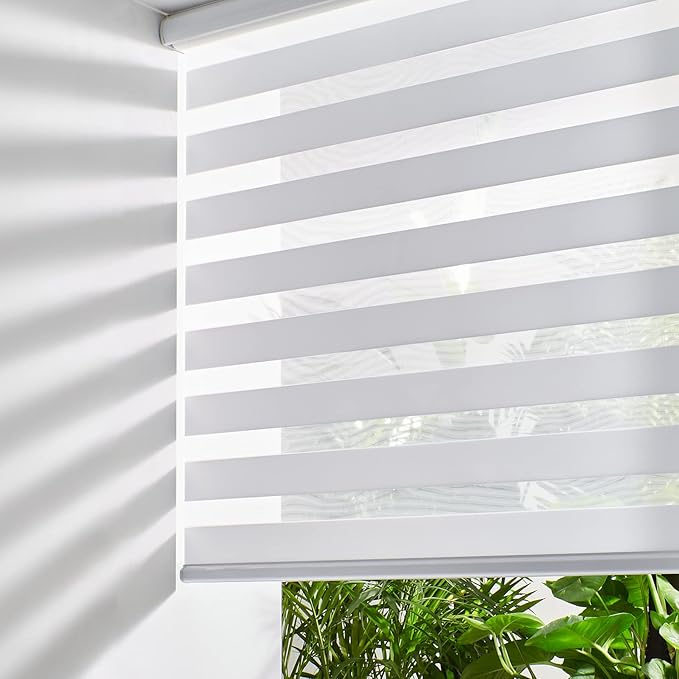 Persilux Cordless Zebra Blinds for Windows, Free-Stop Room Darkening Window Blinds (19" W x 72" H, White) Light Control for Day and Night, Privacy Protection Window Treatments Roller Shades for Home