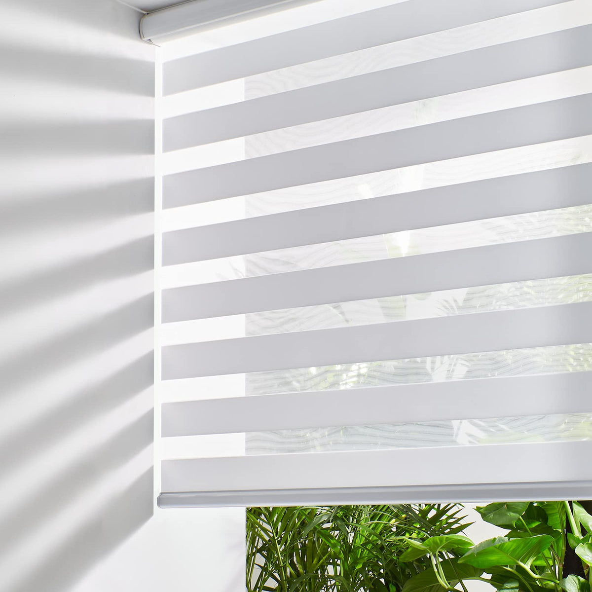 Persilux Cordless Zebra Blinds for Windows Free-Stop Roller Window Shades (22" W X 64" H, Grey) Dual Layer Light Control for Day and Night, Light Filtering Sheer Shades for Home, Easy to Install