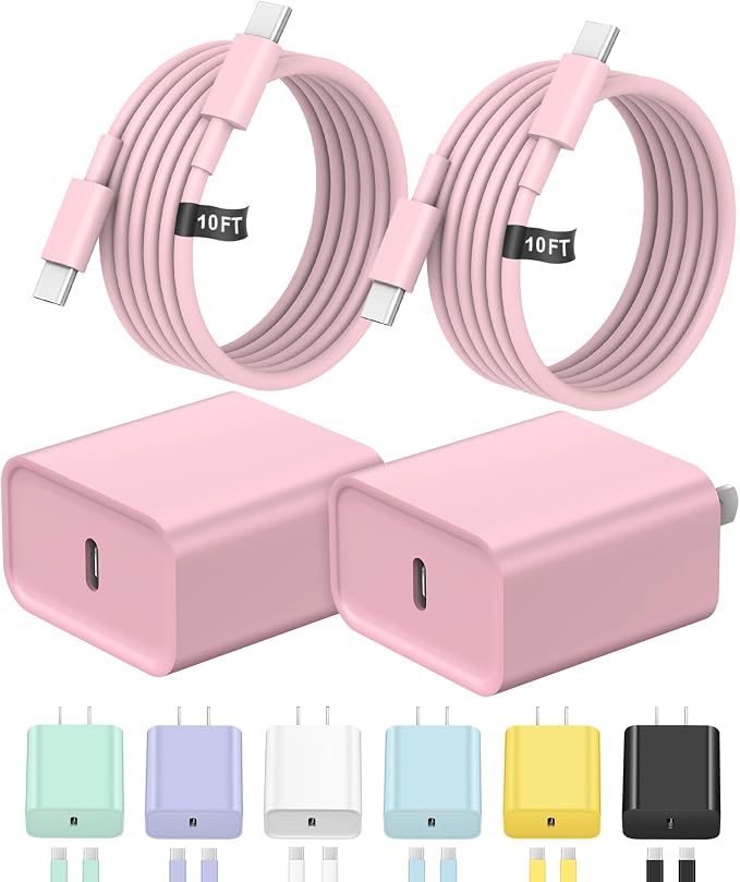 iPhone 17 16 Charger Fast Charging Extra Long 10FT USB C Charger(Black) | for iPhonesiPadsTabletsAndroid devices[ETL SAFETY CERTIFIED] 20W Type C Charger Block with Fast Charging USB C Cables