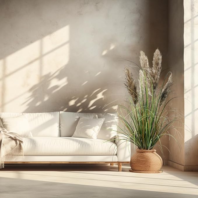 Artificial Plants Faux Pampas Grass Decoration 35"/3ft - Natural Fluffy Pampas Flowers - Boho Chic Home Decor Piece - Perfect Housewarming Gift (2pack, Natural Colour)