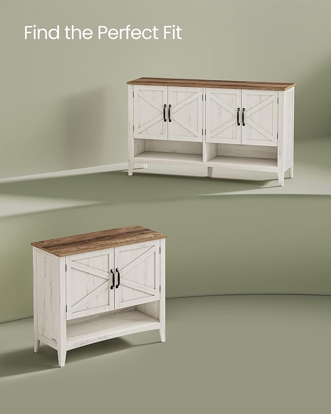 VASAGLE LIRY Collection - Shoe Cabinet, 3-Tier Storage Organizer, Shoe Shelf, Farmhouse Freestanding Cabinet, Height-Adjustable Shelf, 13.8 x 31.5 x 27.6 Inches, Rustic White ULBC038W01