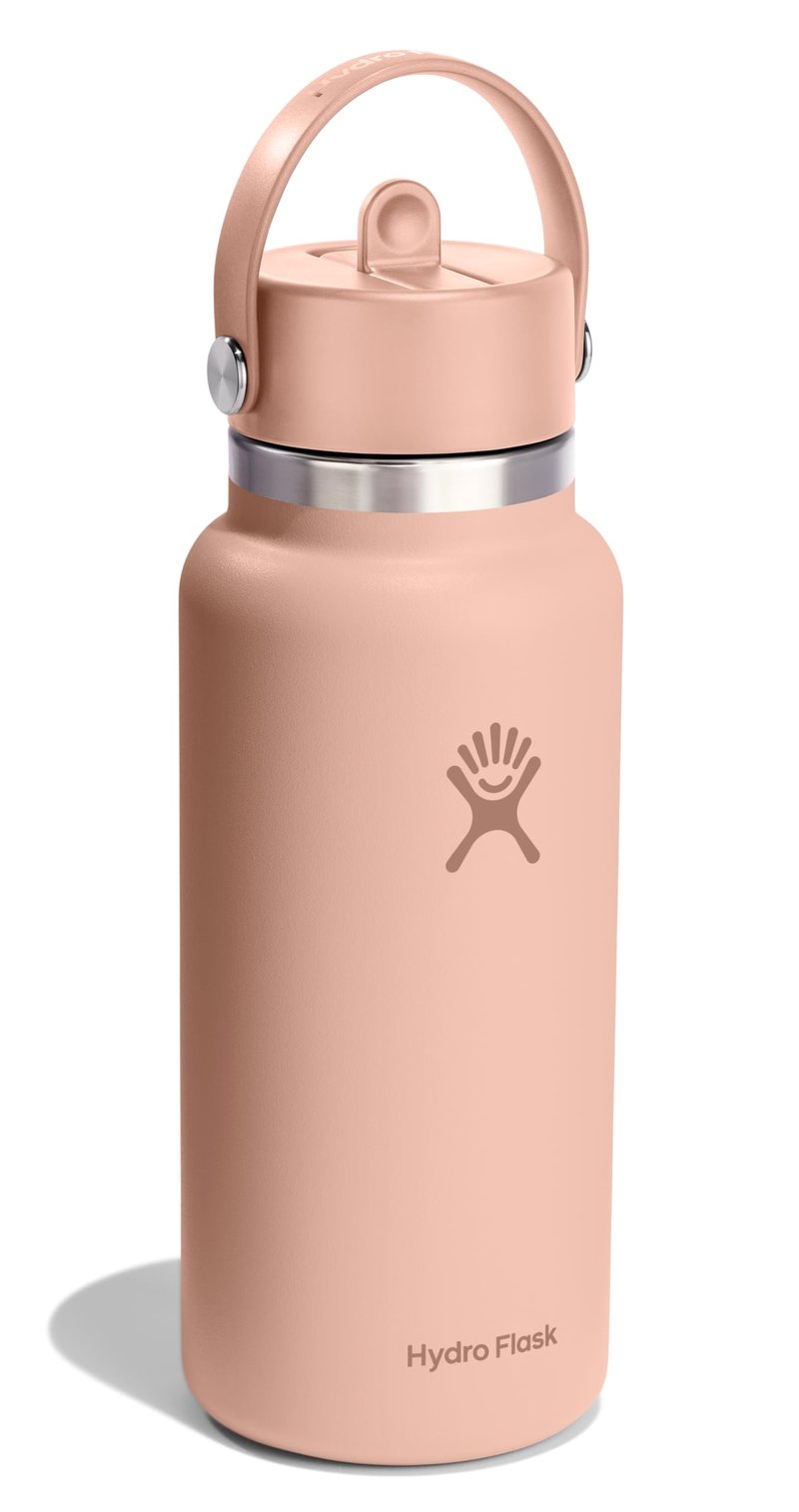 Hydro Flask Water Bottle - Insulated Stainless Steel - Wide Mouth Flex Straw Lid, Non Spill, Leakproof and Refillable in 32 Oz Seacliff