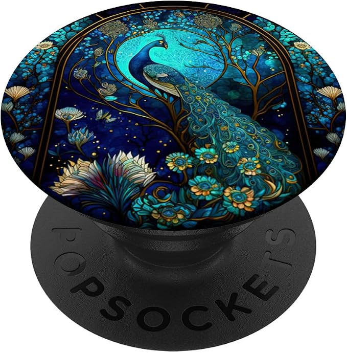 Galaxy Peacock Mysterious Floral Peacock Moon PopSockets Adhesive PopGrip