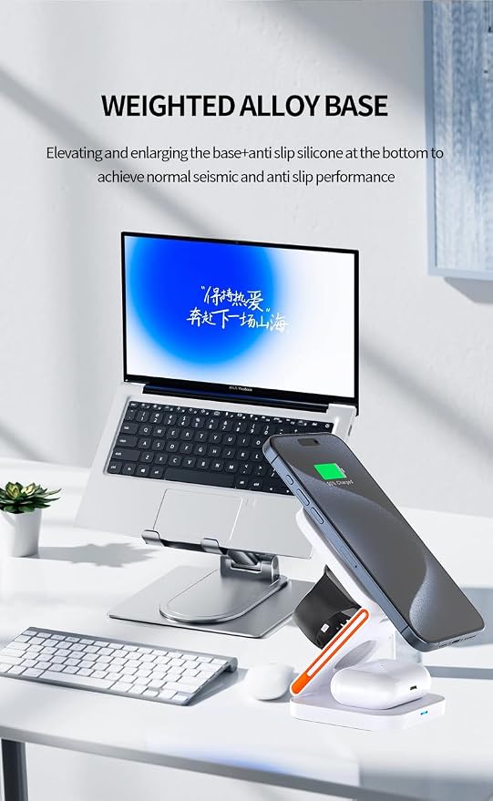 3 in 1 Wireless Charging Station Foldable Magnetic Travel Charger Stand Compatible with iPhone 16/15/14/13/12 SeriesWatch(20W USB-C Charger Included)