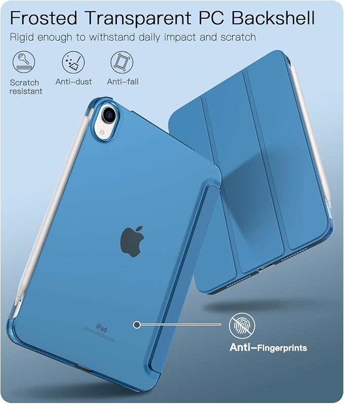 TiMOVO Case for iPad mini 7 A17 Pro 8.3 &amp mini 6th Gen - Black | Slim Translucent Hard Back Folio Cover Support Touch ID Auto Wake/Sleep
