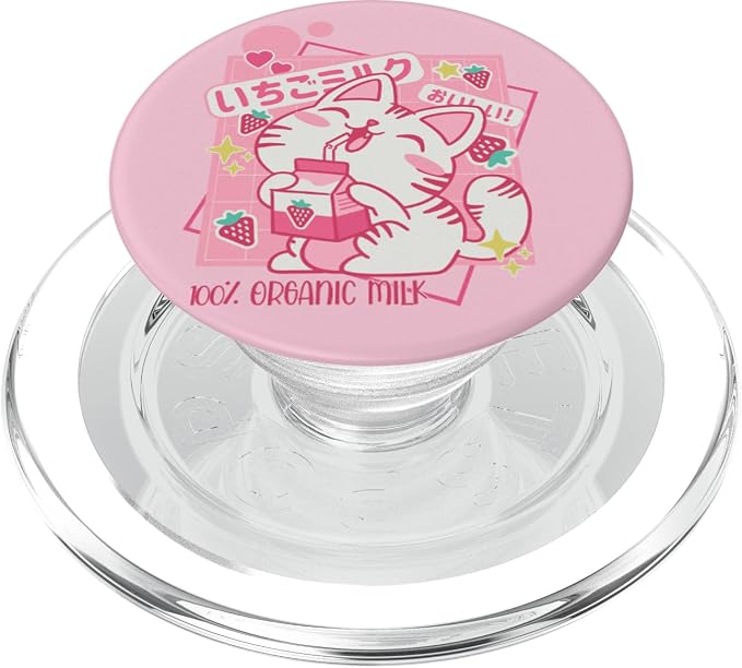 Kawaii Korean Strawberry Milk K Pop Vaporwave Japanese Cat PopSockets Adhesive PopGrip
