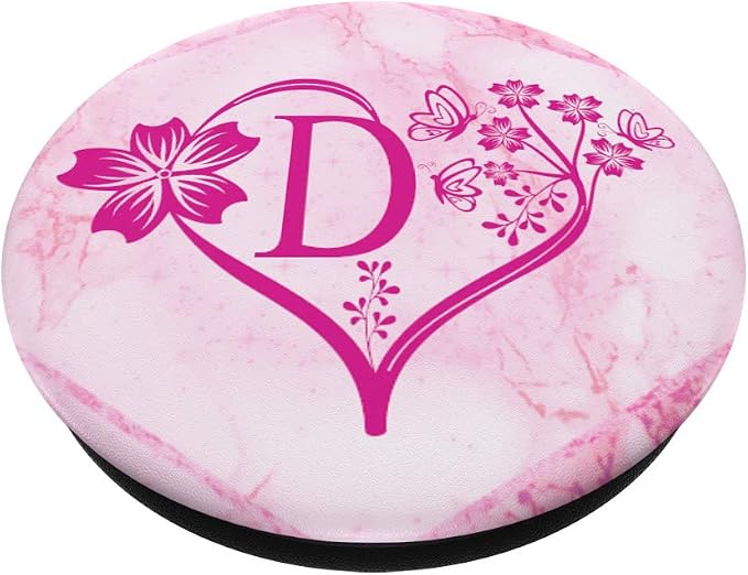 Blush Floral Monogram Pink Butterfly Heart Letter D Initial PopSockets PopGrip: Swappable Grip for Phones &amp Tablets