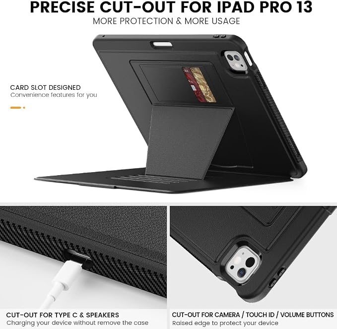 for iPad Pro 11 inch Protective Case M5 2025/M4 2024: Heavy Duty Shockproof Case with Pencil Holder - 360°Rotating Handle/Stand - Screen Protector - Shoulder Strap Black/Sky Blue