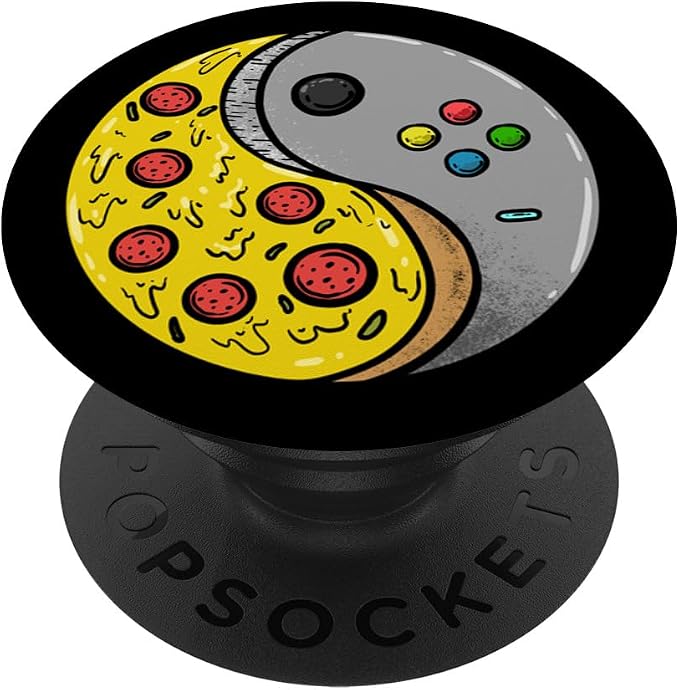 Yin Yang Pizza Video Game Controller Food Gaming Boys Men PopSockets Adhesive PopGrip