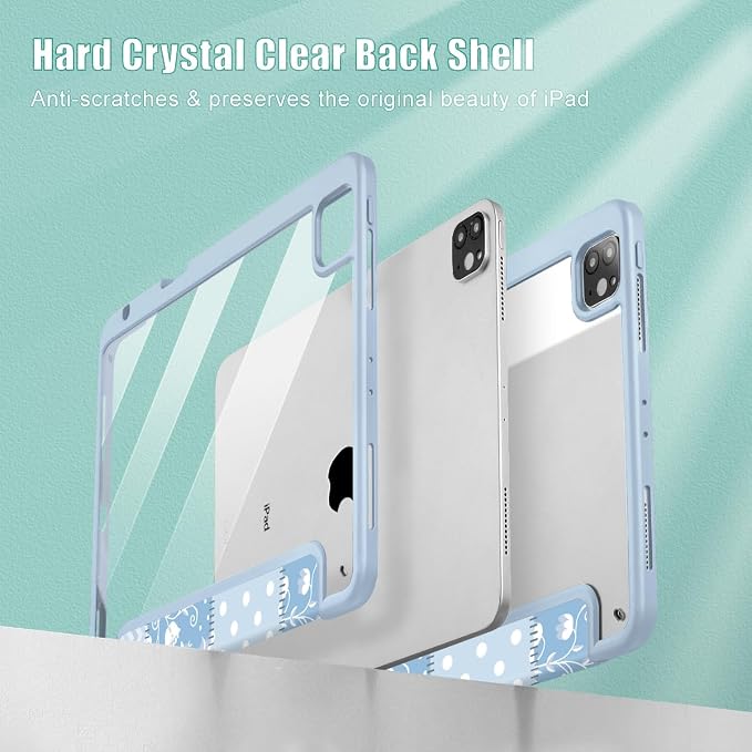 Tuiklol for iPad Pro 11 Inch 4th / 3rd / 2nd / 1st Gen (2022 2021 2020 2018) Case -Built-in Pencil Holder Shockproof Cover Clear Transparent Back Shell with Auto Wake/Sleep Black Flower