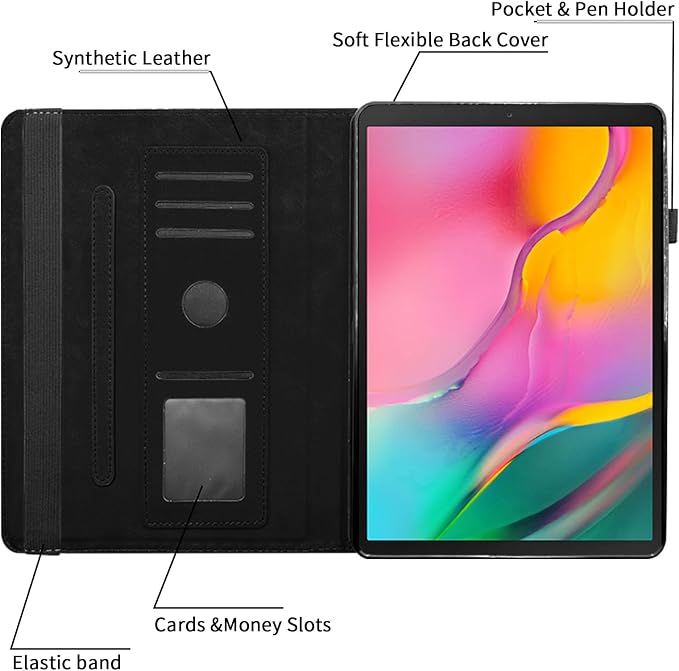 Rotating Case for Samsung Galaxy Tab A 10.1 2019 Model SM-T510/T515360° Rotating Multi-Angle Viewing Stand Cover PU Leather Business Folio Protective Cases Black
