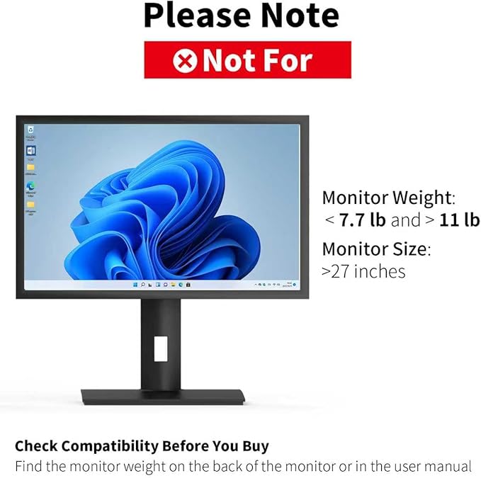 Vesa Monitor Stand with Spring-Adjustable Height, Swivel, Tilt, Rotation Vesa Stand, Compatible with Monitors Within 27 inch and Weighing Between 7.7-11lb (Black, Only for 7.7-11 lb Monitor)