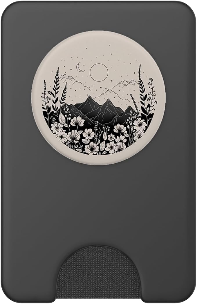 Boho Chic Floral Forest Nature Mountain Moon Sun Monochrome PopSockets Adhesive PopGrip