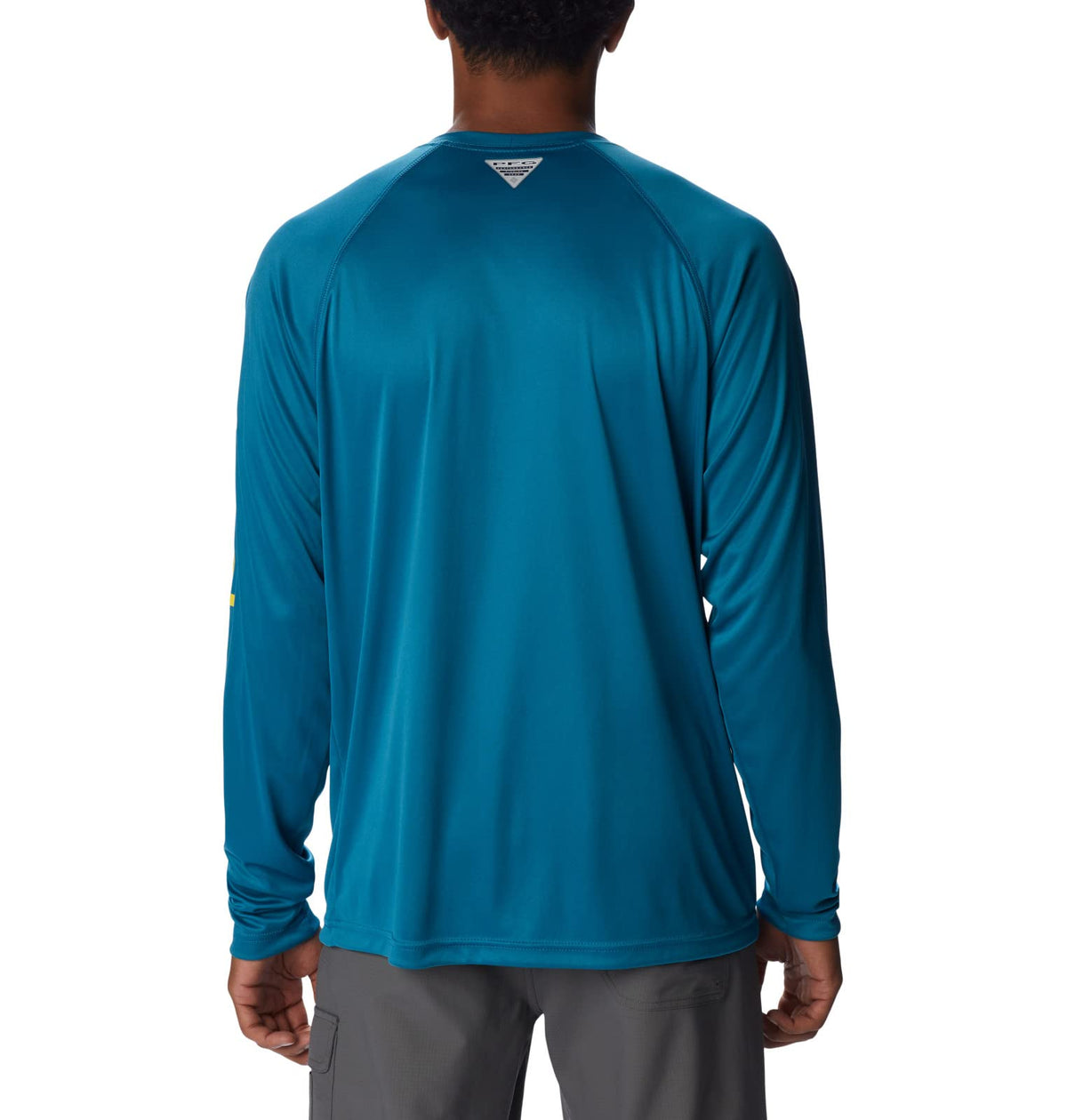 Columbia Men's Terminal Tackle Long Sleeve Shirt, Deep Marine/Laser Lemon Logo, 2X Tall