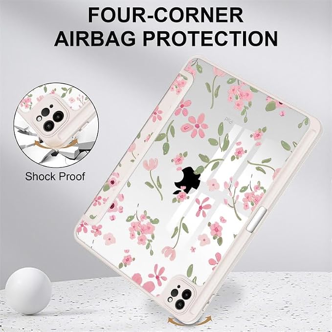 iPad Pink Case for iPad Pro Generation 11Inch 2018/2020/2021/2022 with Pencil Holder-[Auto Wake/Sleep] Trifold Stand Soft TPU Protective Cover Cute Cherry Bow