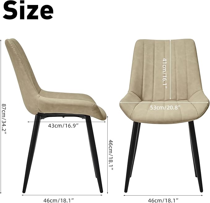 Dining Chairs Set of 2, Faux Leather Modern Linear Design Dining Chair with Metal Legs, 16.9" Seat Width Chair for Kitchen, Lounge, Reception Room, Restaurant, Commercial (Beige)