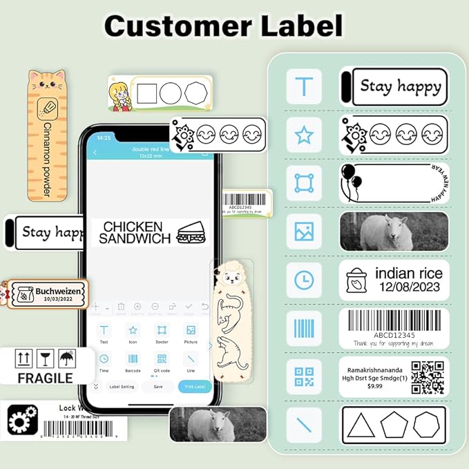 Phomemo D30 Label Maker Tape, Black on Animals Patterns Vertical Label Tape, Special Shapes Pre-Cut Self-Adhesive Sticker Thermal Paper Label Tag, 14mm x 40mm (0.55x1.57) 3-Roll