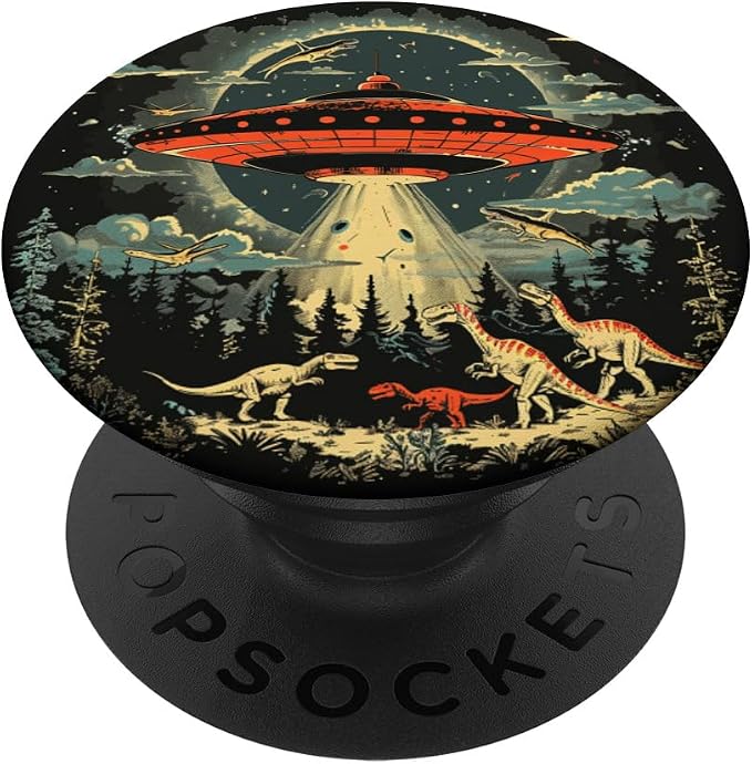 Alien Lover Flying Saucer UFO Abduction Dinosaur PopSockets Adhesive PopGrip