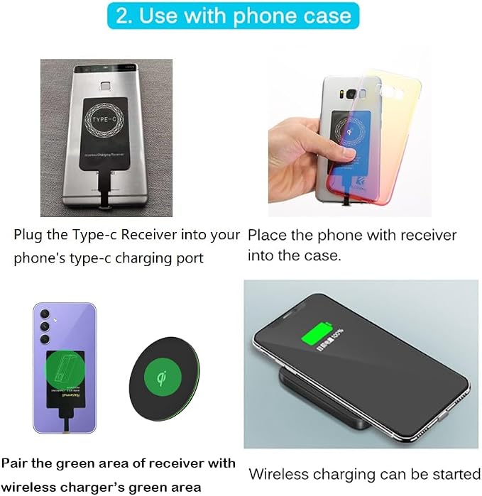 8W External Type-C Wireless Charging Receiver for Samsung Galaxy A54 A34 A24 A14 5G Phone with Charger PAD