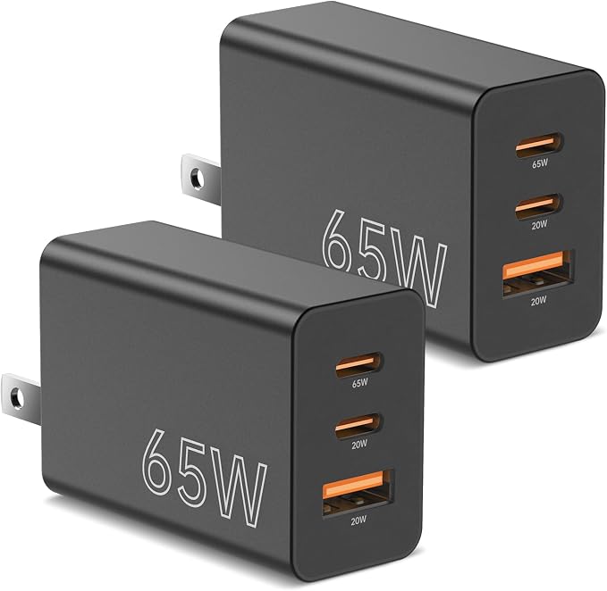 2Pack 65W USB C Charger Block Super Fast Charging Type C Wall Adapter with 3 Port 100W PD Quick Charging for Samsung Galaxy S26/S25 Ultra iPhone 17/16/15 Pro Max iPad Pro/Air &amp MacBook Pro/Air