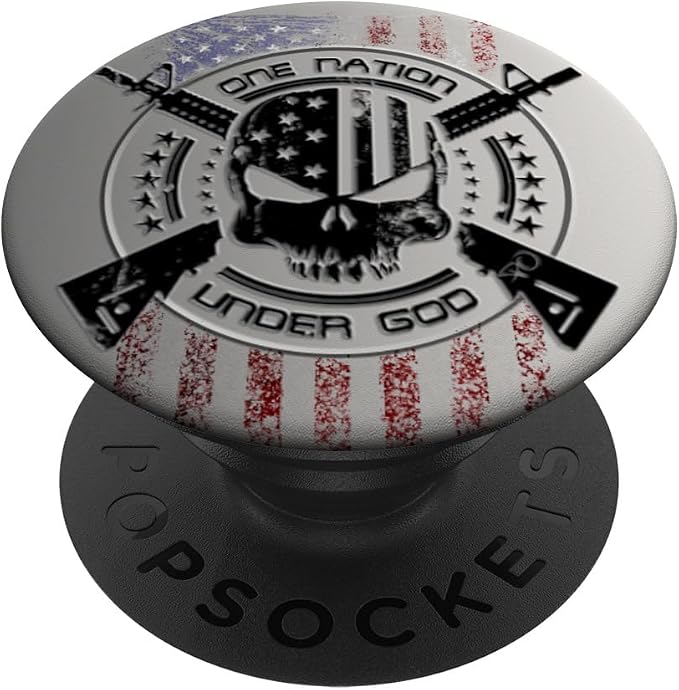 Patriotic USA Warrior One Nation Military Flag Skull PopSockets Swappable PopGrip