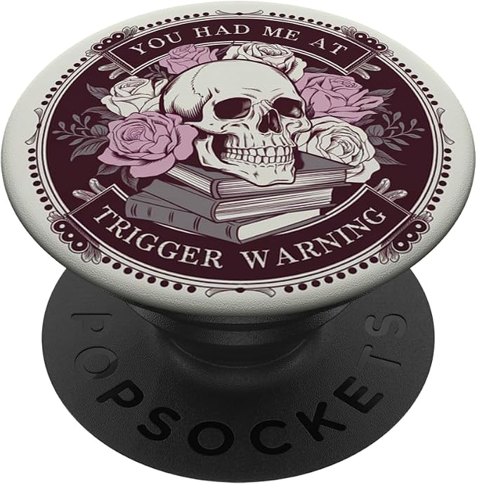 Librarian Skeleton Trigger Warning Book Reading Lover Floral PopSockets Adhesive PopGrip