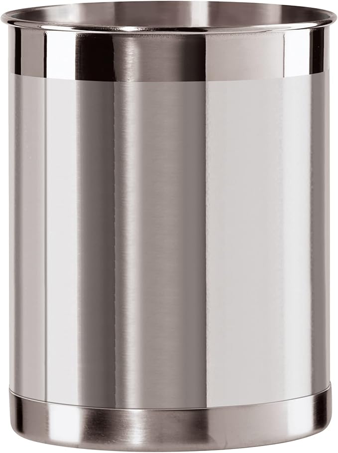 Oggi Stainless Steel Utensil Holder - 5" Diameter, Utensil Caddy, Weighted Base for Stability - Larger-Sized Utensil Crock and Countertop Utensil Organizer, Stainless Steel