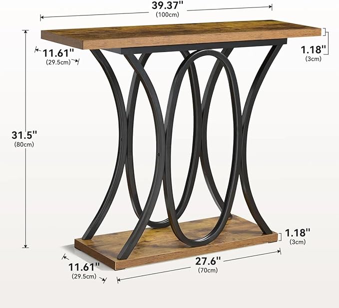 BedsPick Entryway Console Table, 40 Inch Narrow Wood Hallway Table Foyer Table Behind Couch, Sofa Table with Metal Legs and 1.18 Thick Board (Brown)