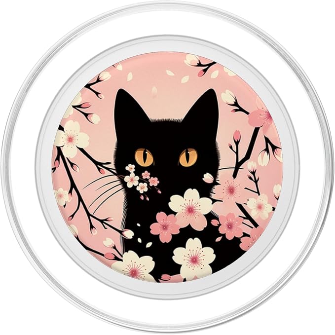 Cat Aesthetic Flower Floral Cherry Blossom Cat Pink Kawaii PopSockets PopGrip for MagSafe