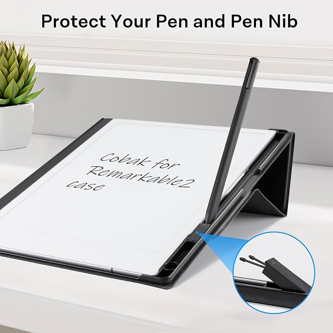 CoBak Case Compatible with Remarkable 2 Paper Tablet Black | Built-in Pen Holder Multi-Angle Foldable Stand Custom Fit for 2020 Released reMarkable 2