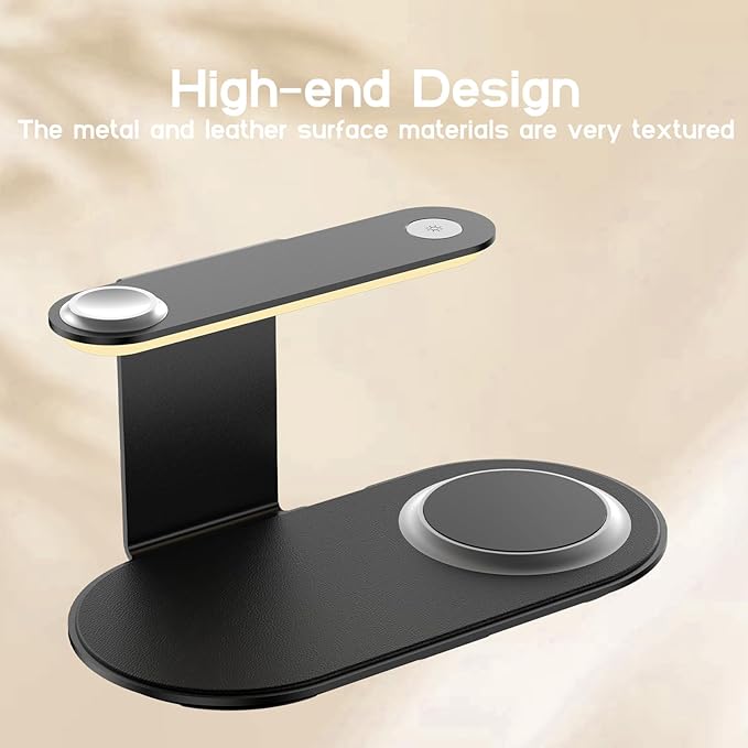 Aluminum 4-in-1 Charging Station for Samsung/Android with 3-Level Night Light, 18W Wireless Charger for Galaxy S25 Ultra/S24/S23/S22/Note 20,Galaxy Watch Ultra/8/7,Galaxy Buds 3 Pro(Black)