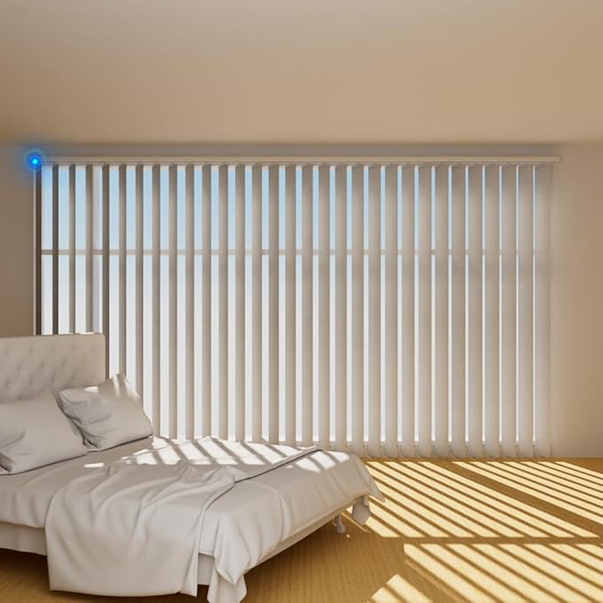 Blindify Motorized Vertical Blinds, Blackout Sliding Door Shades Vertical Shades Remote Control Customize, White