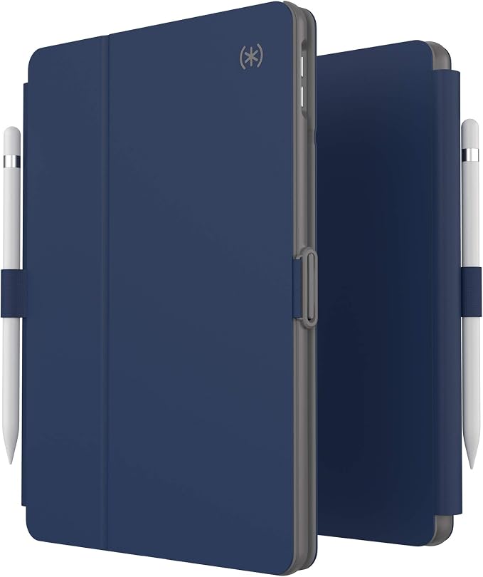 Speck Balance Folio Case for iPad 10.2 Inch (2019-2021) - Drop &amp Camera Protection Slim Multi Range Stand Apple Pencil Holder - Arcadia Navy/Moody Grey