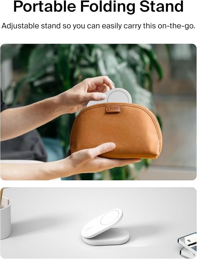 Belkin Qi2 15W Magnetic Wireless Charger 2 in 1 Foldable Non-Slip | MagSafe compatible iPhone 16 Apple Watch Samsung Galaxy S25 compatible power adapter included