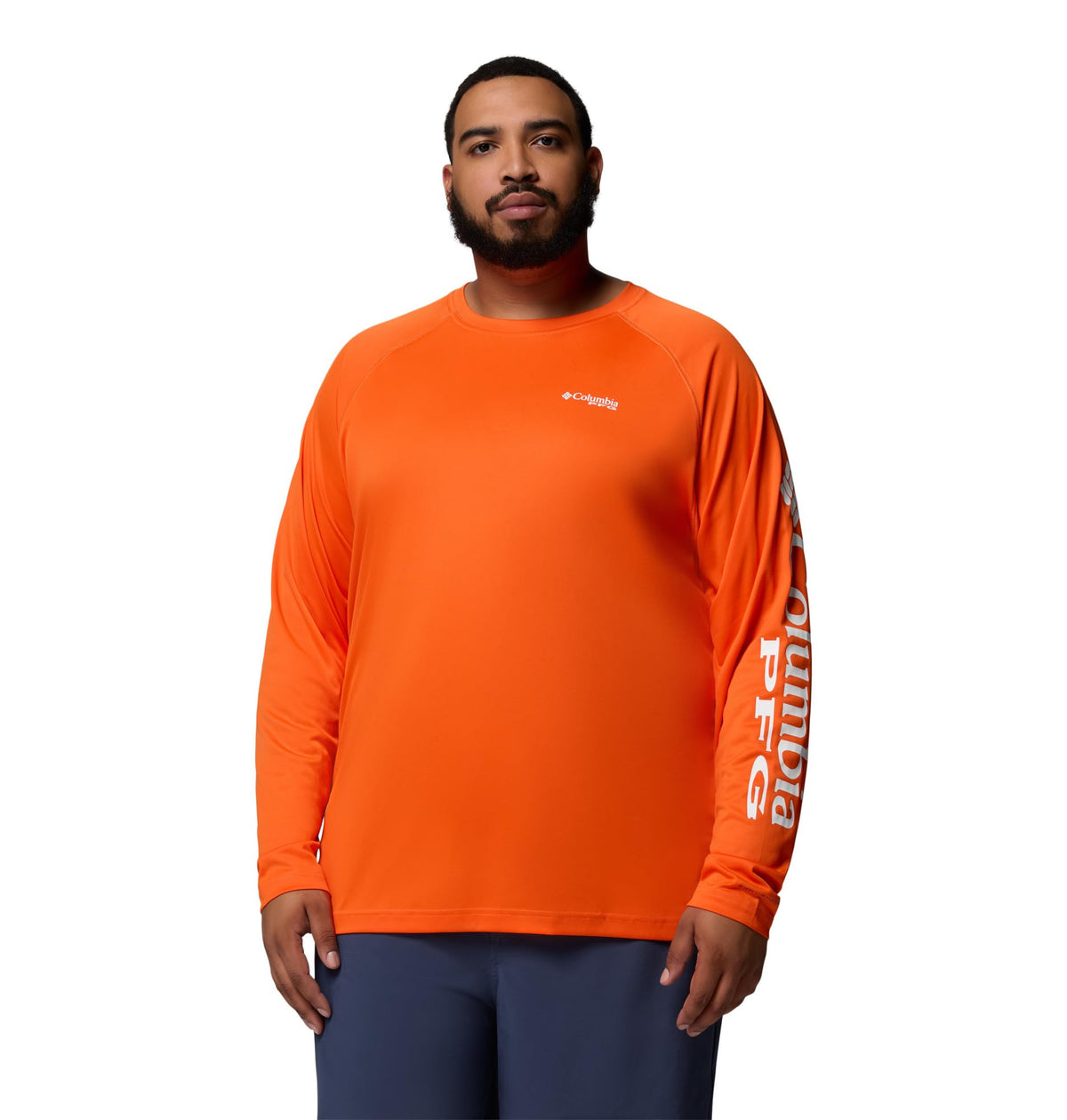 Columbia Men's PFG Terminal Tackle Long Sleeve Fishing Shirt, Spark Orange/White Logo, 5X