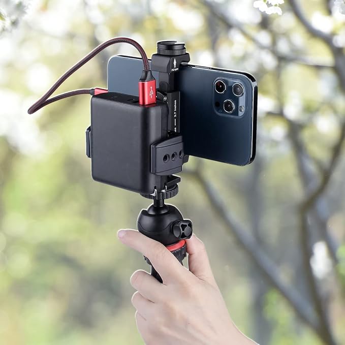 Power Bank Clamp HolderCamera Cagewith 1/4 ScrewCold Shoe MountPhone Holder Clip [Thick Case &amp Big Phones Friendly]Radar Detector Mount for Truck Compaitbale with Anker Power Bank