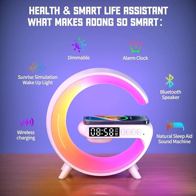 Desktop Mobile Phone Wireless Charger Pad Stand RGB Night Light Fast Charging Station for iPhone Samsung Xiaomi Huawei (Black)